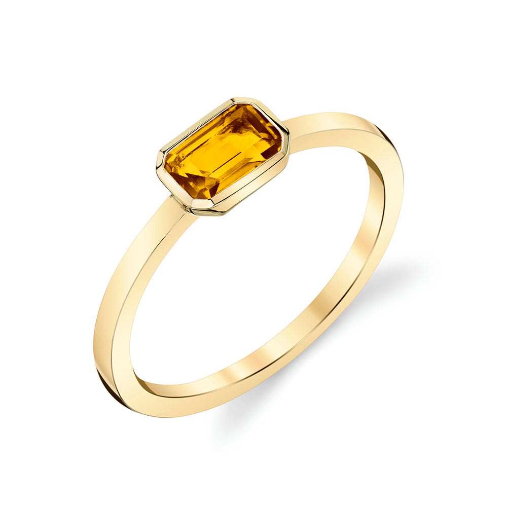 14k Gold Emerald Cut Citrine Ring