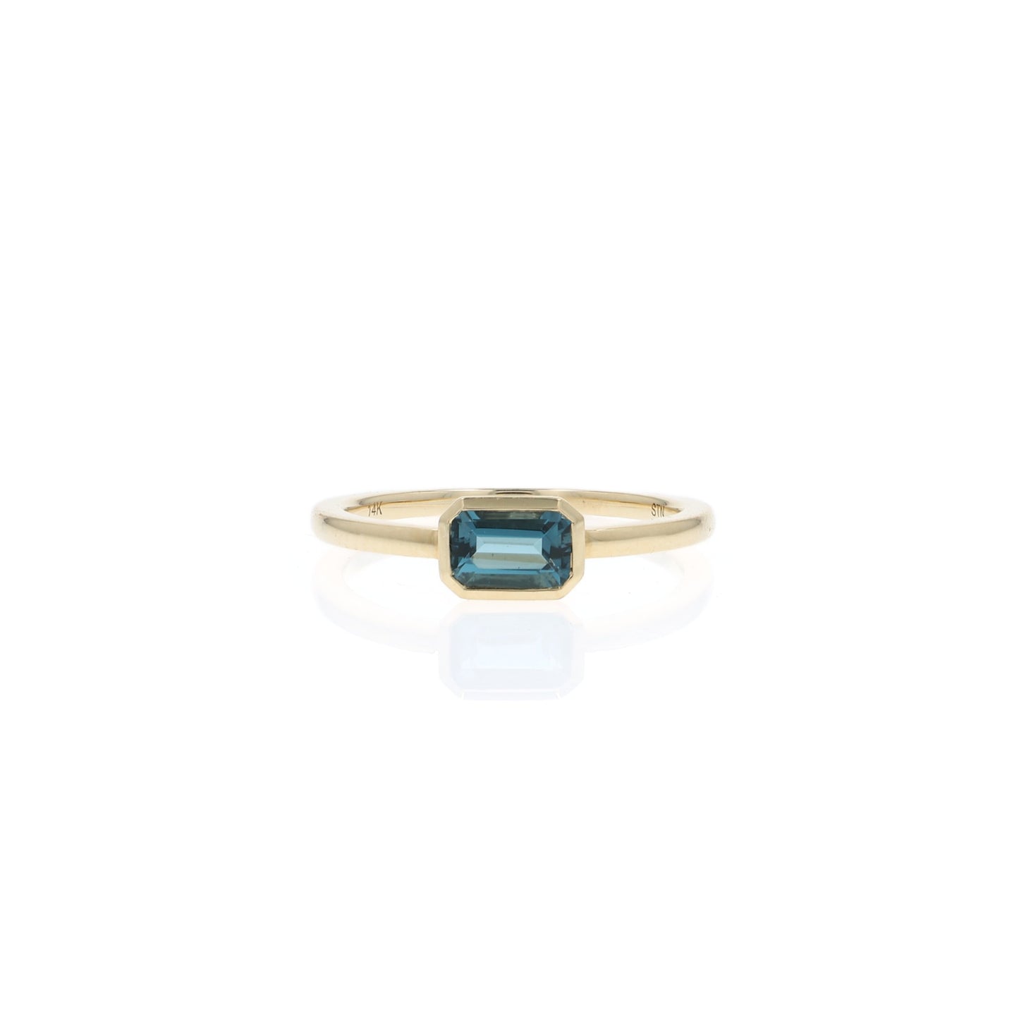 14k Gold Bezel-Set Emerald Cut London Blue Topaz Ring