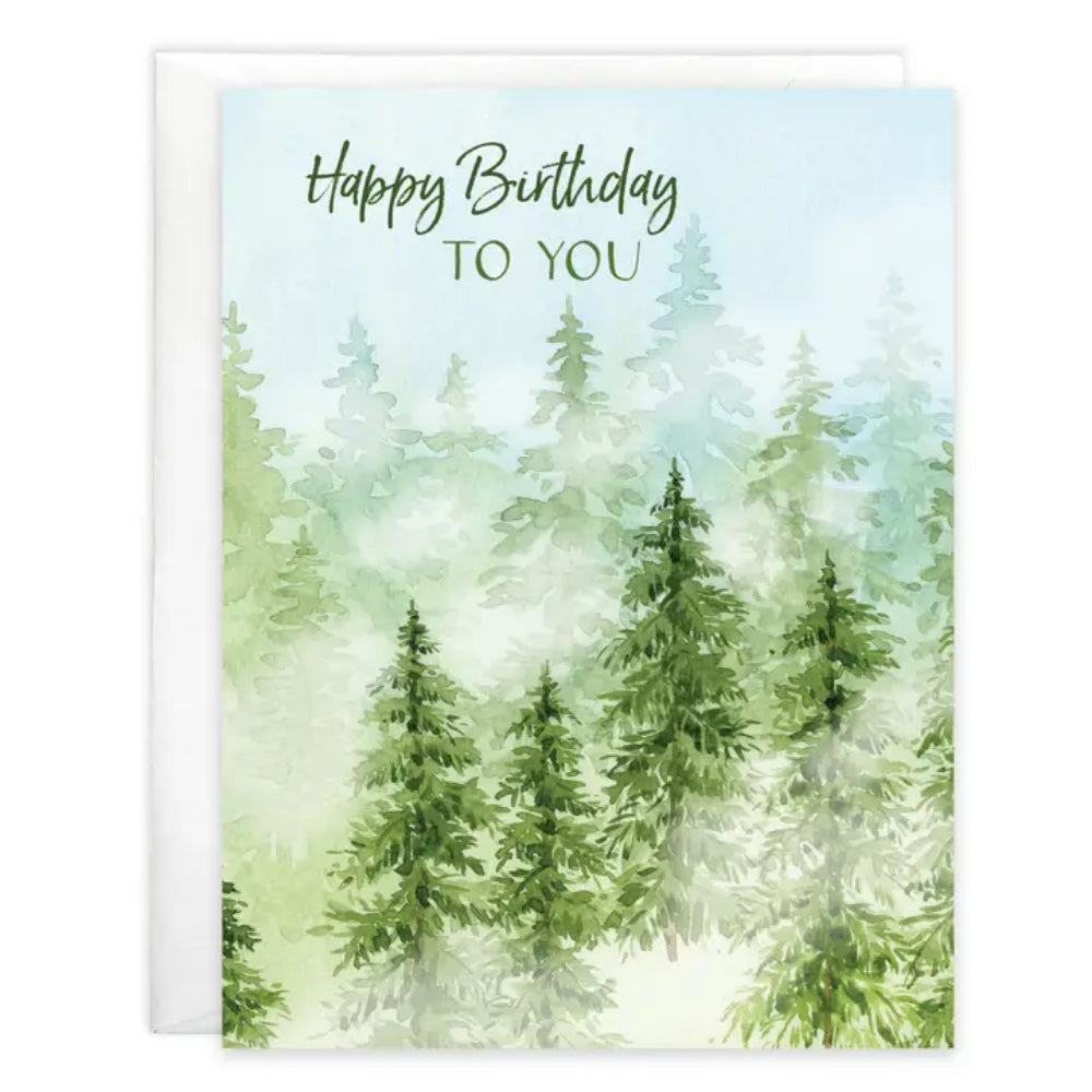 Birthday card with forest design and 'Happy Birthday TO YOU' text