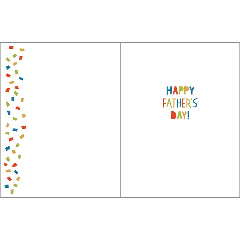 Father's Day card with colorful confetti on a white background