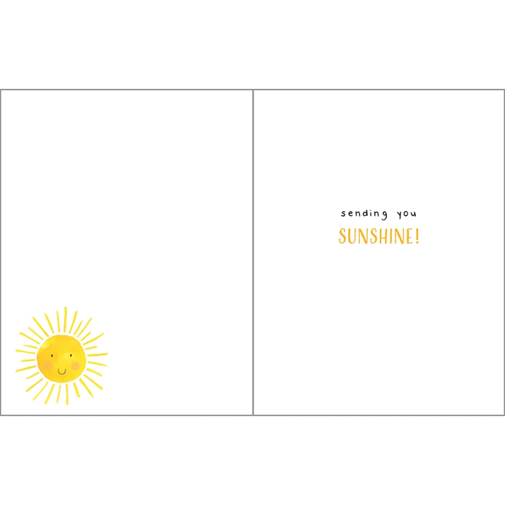 Card with a smiling sun illustration and 'sending you Sunshine!' text on a white background