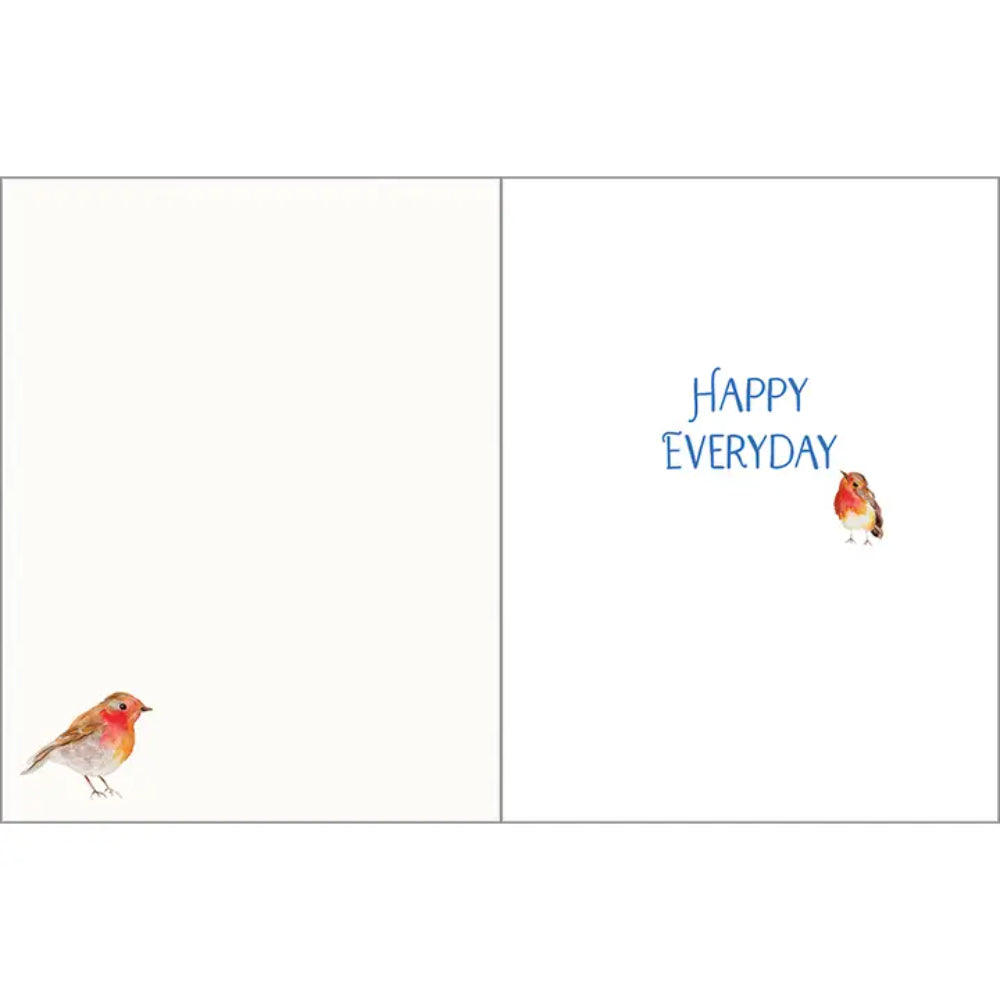 Card with a robin illustration and 'Happy Everyday' text on a white background