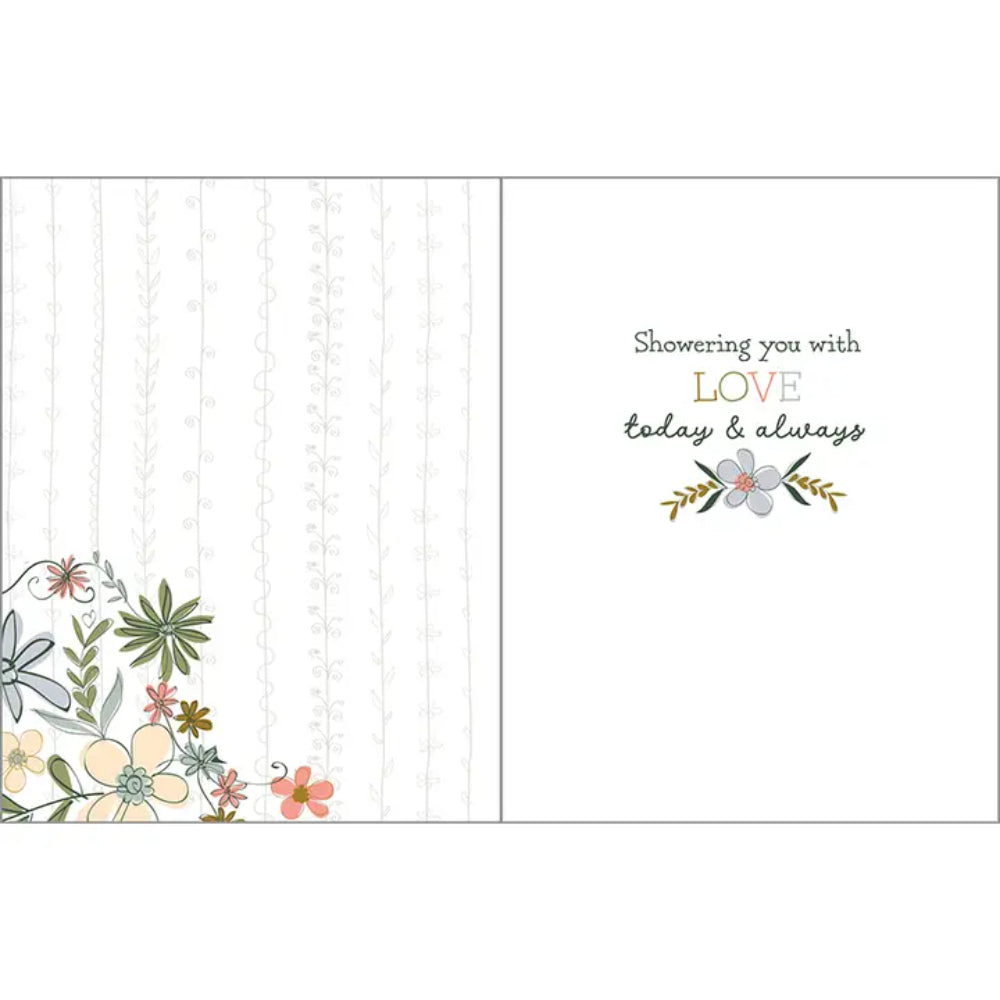 GINA B DESIGNS Shower Flowers and Bird Wedding Greeting Card