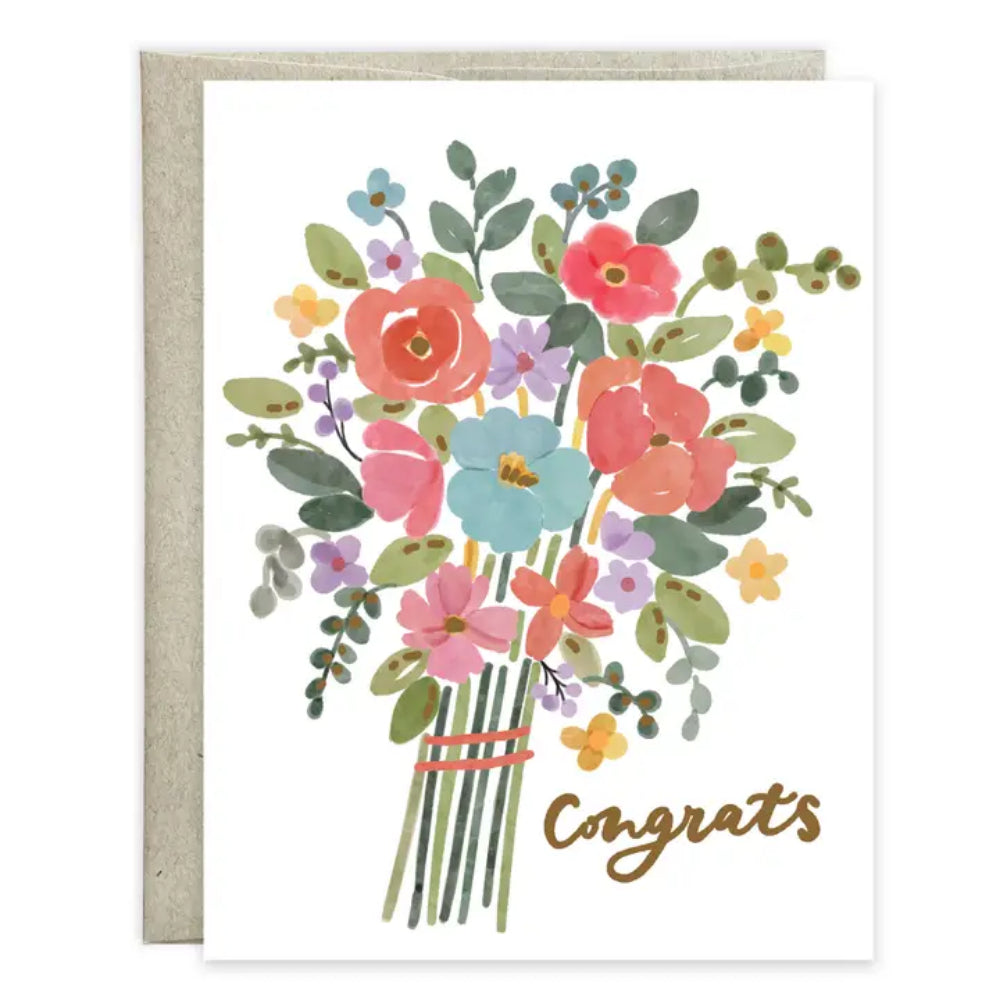 Greeting card with a colorful floral design and 'Congrats' text on a white background.