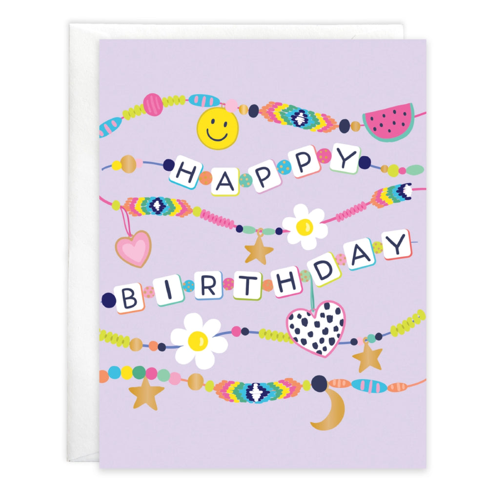 Colorful birthday card with decorative elements on a light purple background