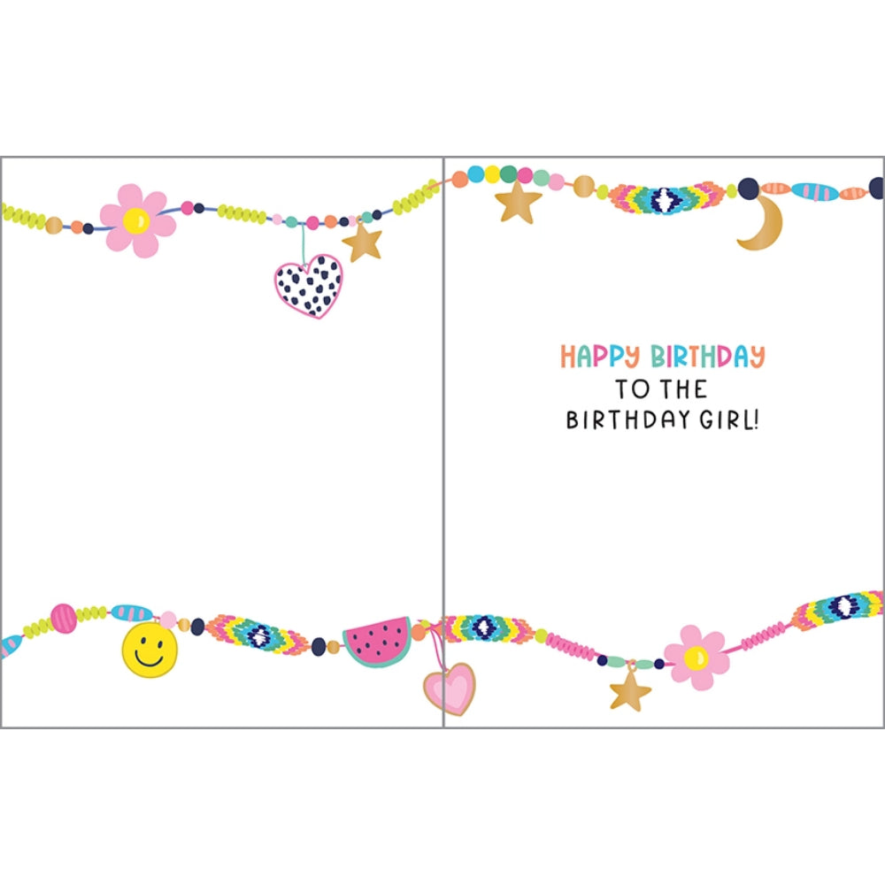 Birthday card with colorful decorations and 'Happy Birthday to the Birthday Girl!' text.