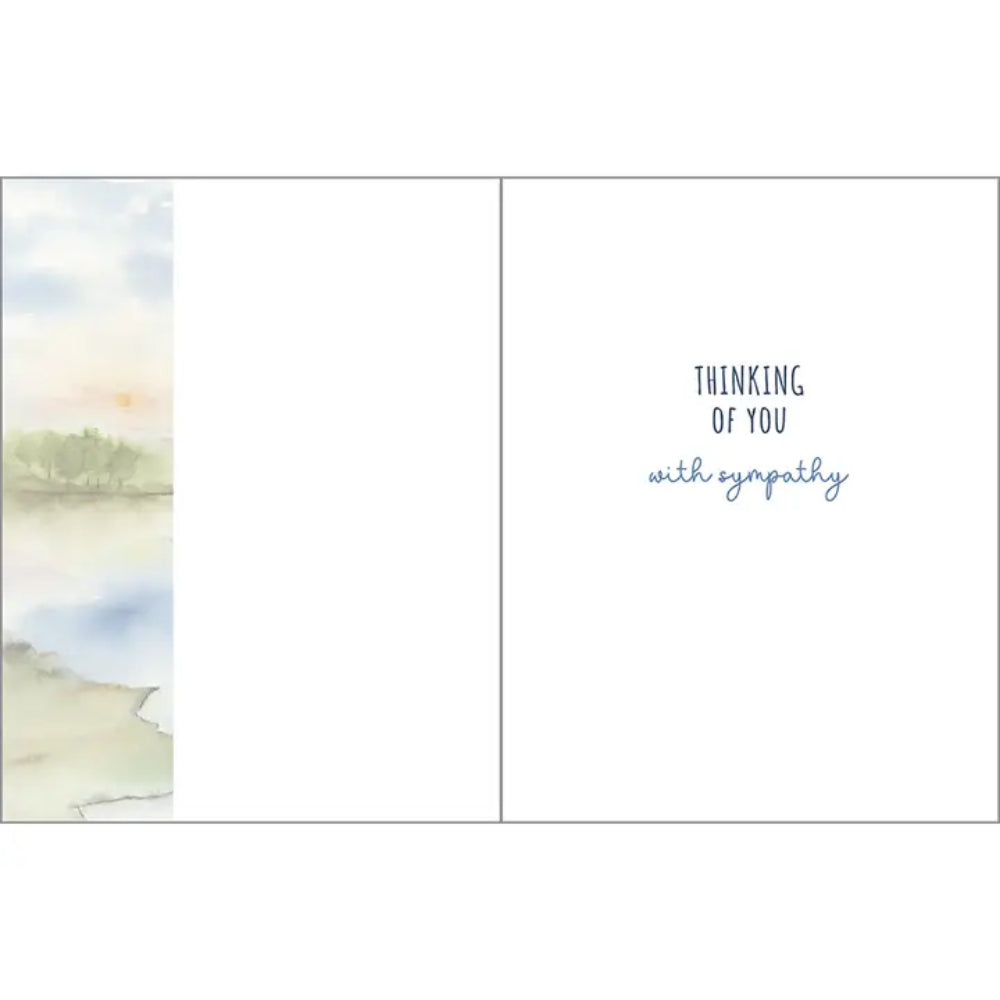 Greeting card with 'Thinking of You with Sympathy' text and watercolor design on a white background
