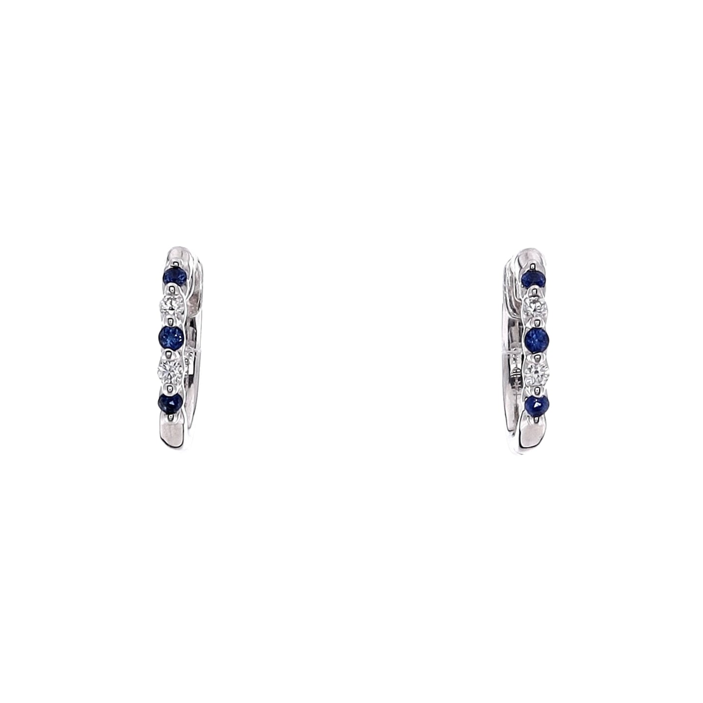 14k White Gold Alternating Round Sapphire and Diamond Hoop Earrings