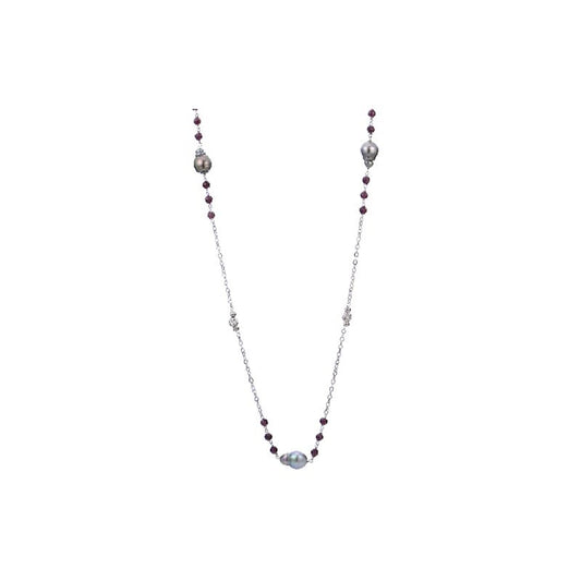 Tahitian Baroque Pearl and Garnet Necklace