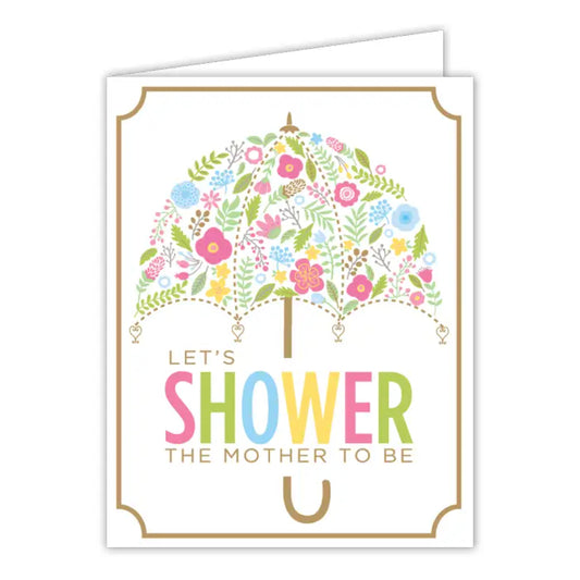 RosanneBeck Collections Let's Shower the Mother To Be Floral Umbrella Small Folded Greeting Card
