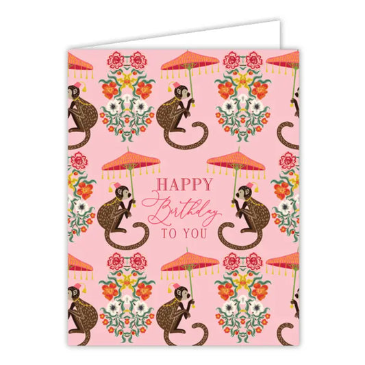 RosanneBeck Collections Happy Birthday To You Monkeys with Umbrellas Greeting Card