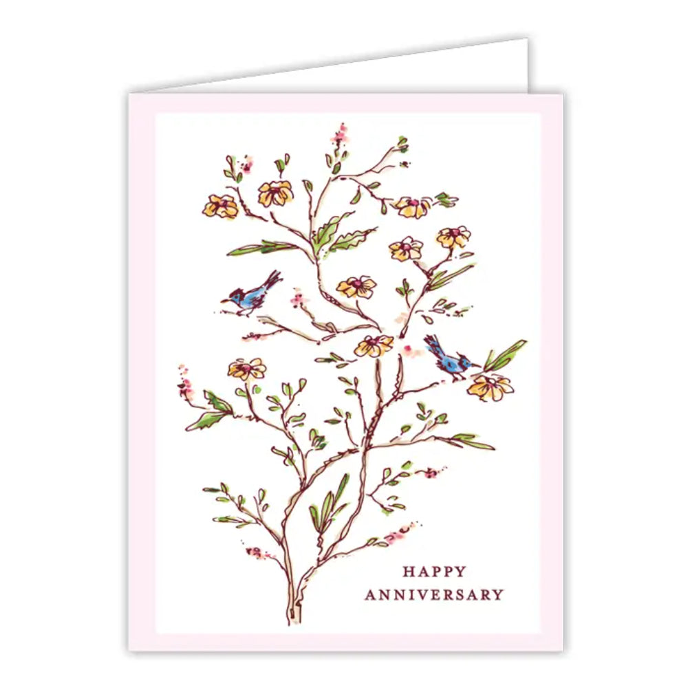 RosanneBeck Collections Happy Anniversary Floral Tree with Birds Greeting Card