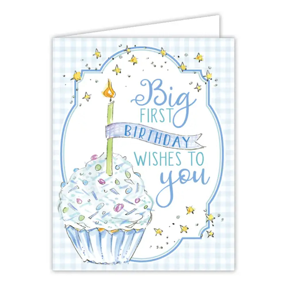 RosanneBeck Collections Big First Birthday Wishes To You Blue Cupcake Greeting Card