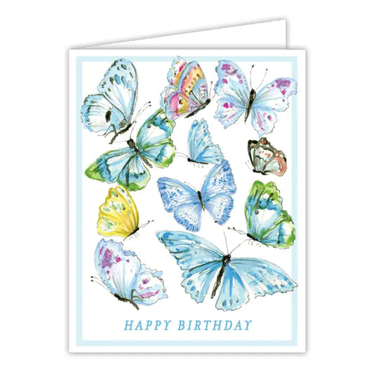 RosanneBeck Collections Handpainted Happy Birthday Blue Butterflies Greeting Card