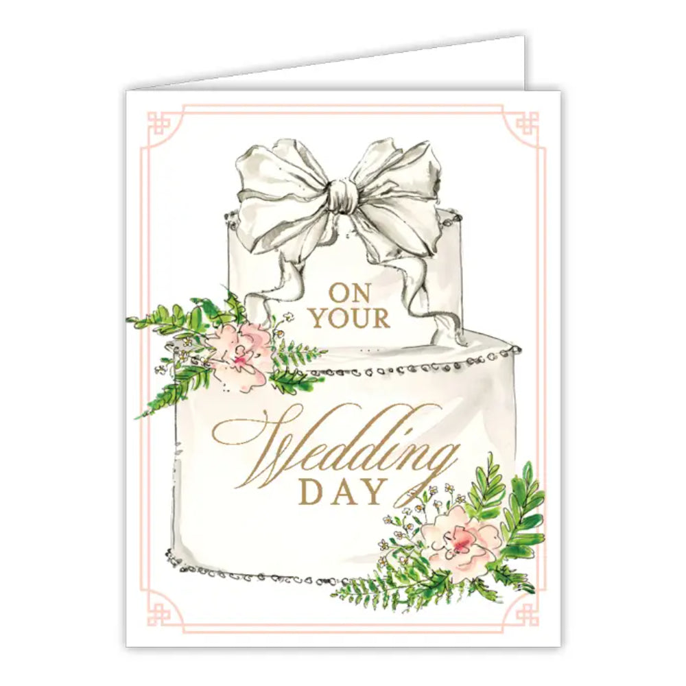 RosanneBeck Collections On Your Wedding Day Cake with Bow and Flowers Greeting Card
