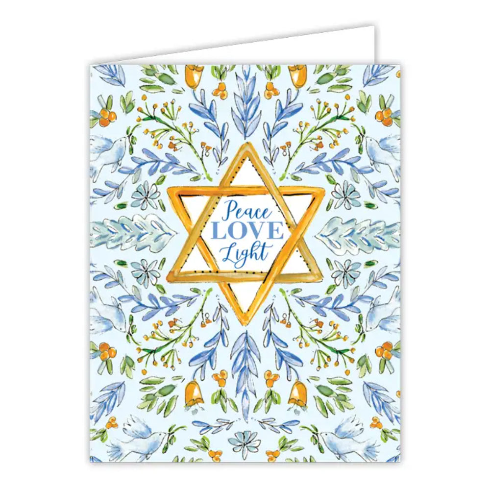 RosanneBeck Collections Peace Love Light Star of David with Florals Greeting Card