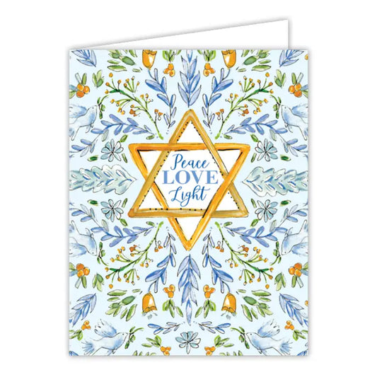RosanneBeck Collections Peace Love Light Star of David with Florals Greeting Card