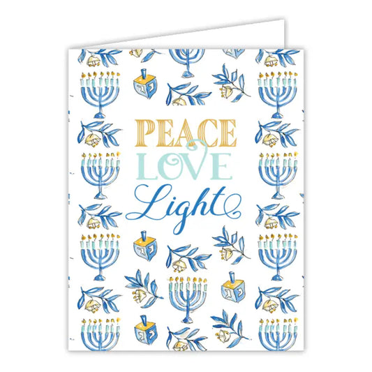 RosanneBeck Collections Handpainted Peace Love Light Menoras Greeting Card