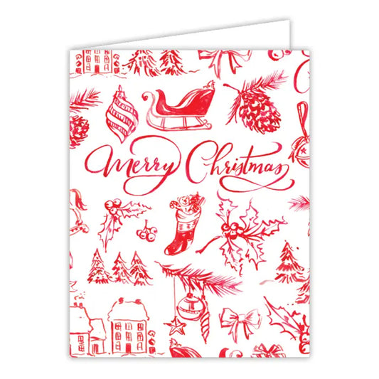 RosanneBeck Collections Handpainted Merry Christmas Red Toile Greeting Card