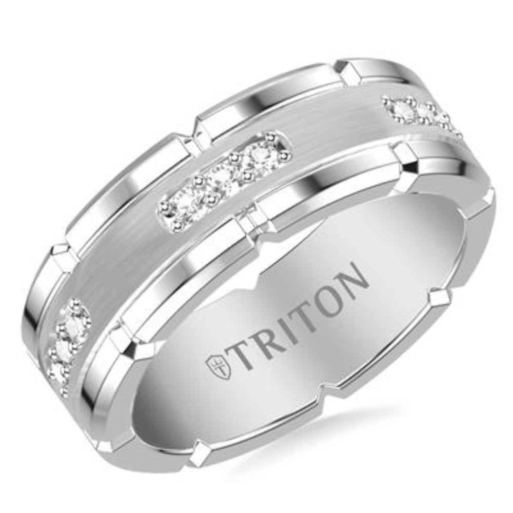 Men's 8mm Tungsten Wedding Band with White Sapphires
