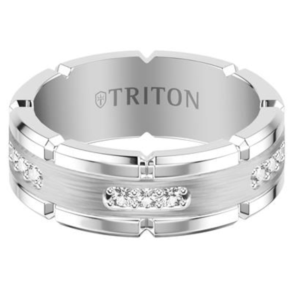 Men's 8mm Tungsten Wedding Band with White Sapphires