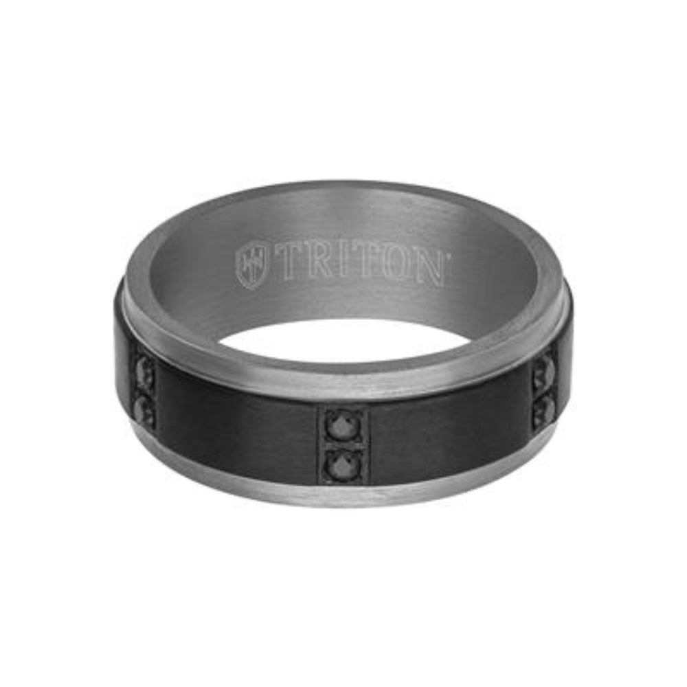 Men's 8mm Tantalum Wedding Band with Black Sapphires