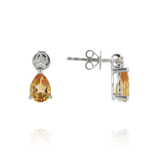 14k White Gold Pear Shape Citrine and Diamond Drop Earrings