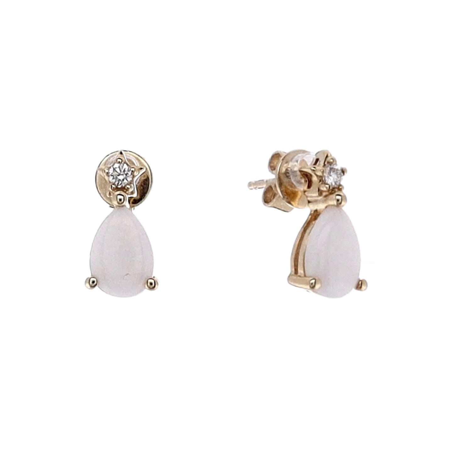 14k Yellow Gold Pear Shaped Opal and Diamond Stud Earrings