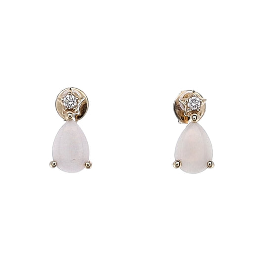 14k Yellow Gold Pear Shaped Opal and Diamond Stud Earrings