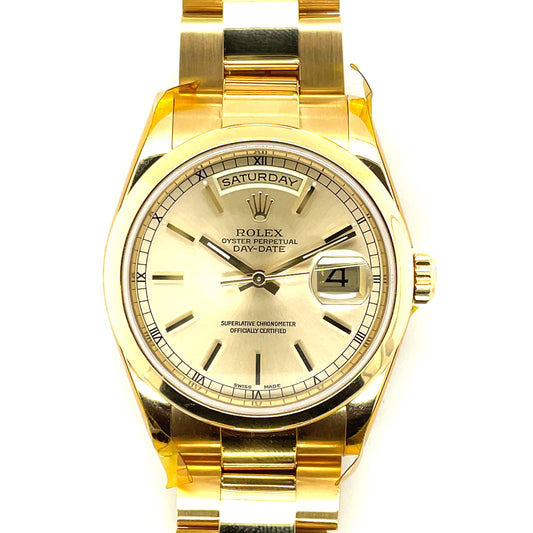 Estate Gents Rolex Day-Date with Champagne Dial in 18k Yellow Gold