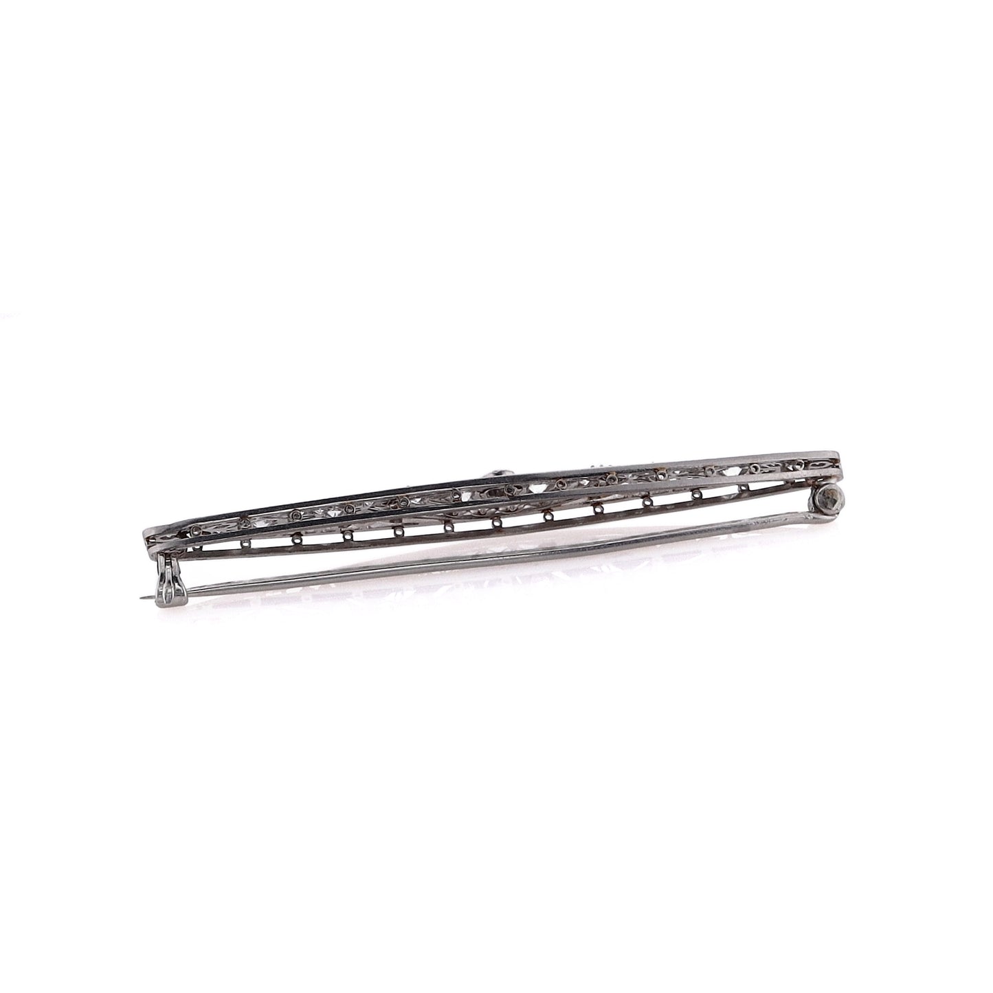Estate Platinum Tapered Bar Diamond Filagree Milgrain Pin
