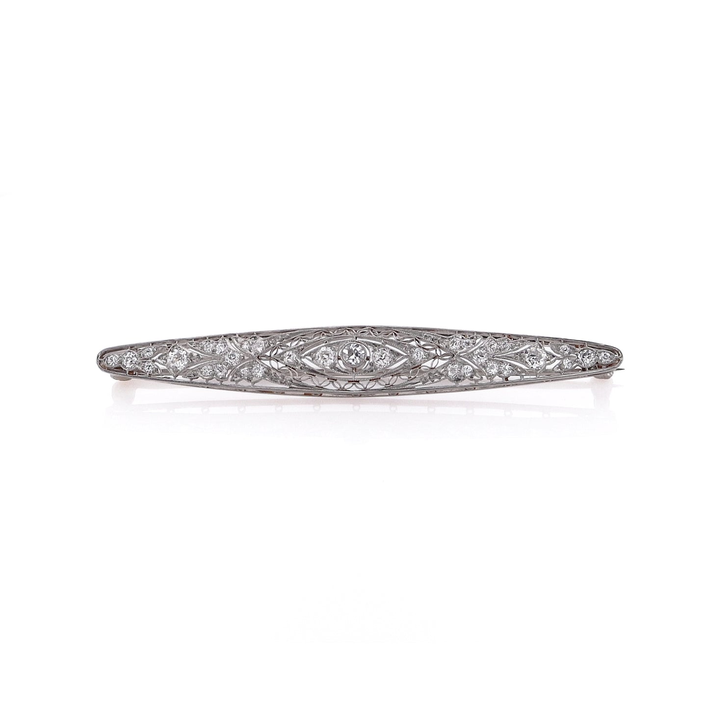 Estate Platinum Tapered Bar Diamond Filagree Milgrain Pin