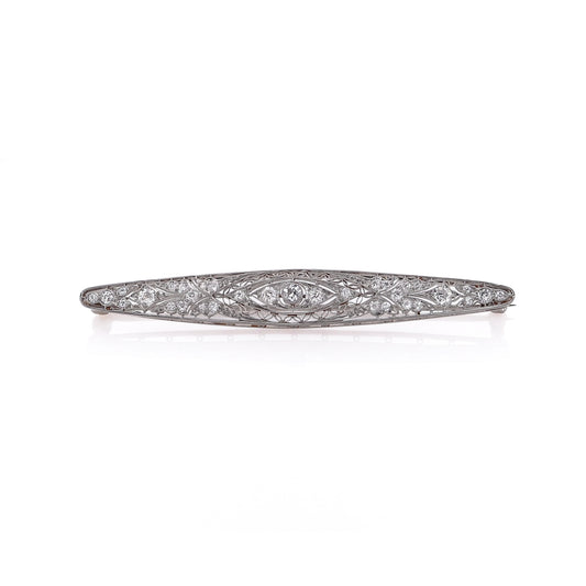 Estate Platinum Tapered Bar Diamond Filagree Milgrain Pin