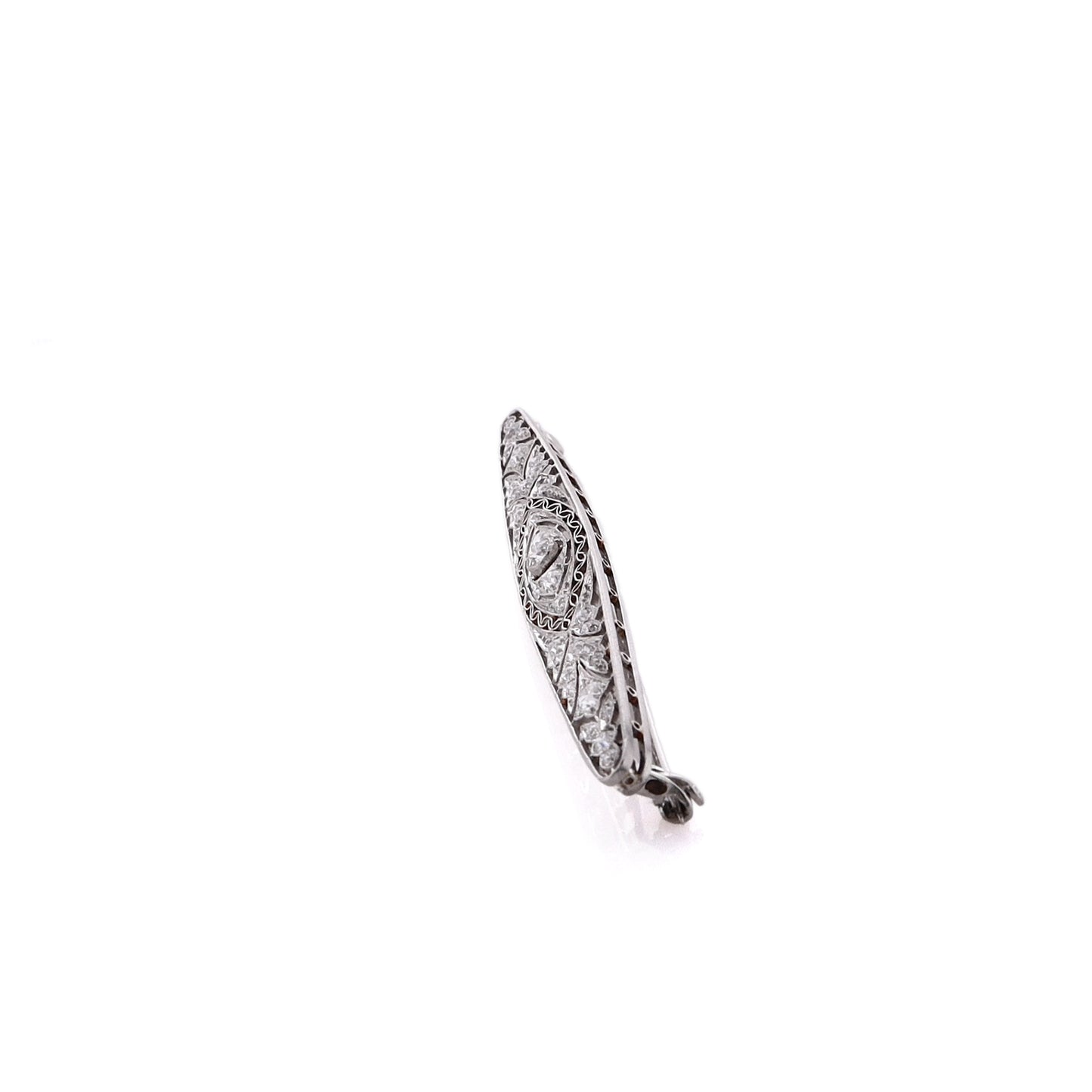 Estate Platinum Tapered Bar Diamond Filagree Milgrain Pin