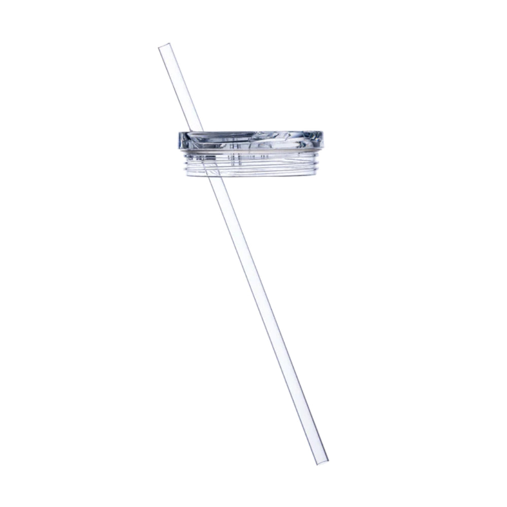 Clear straw and cap on a white background.