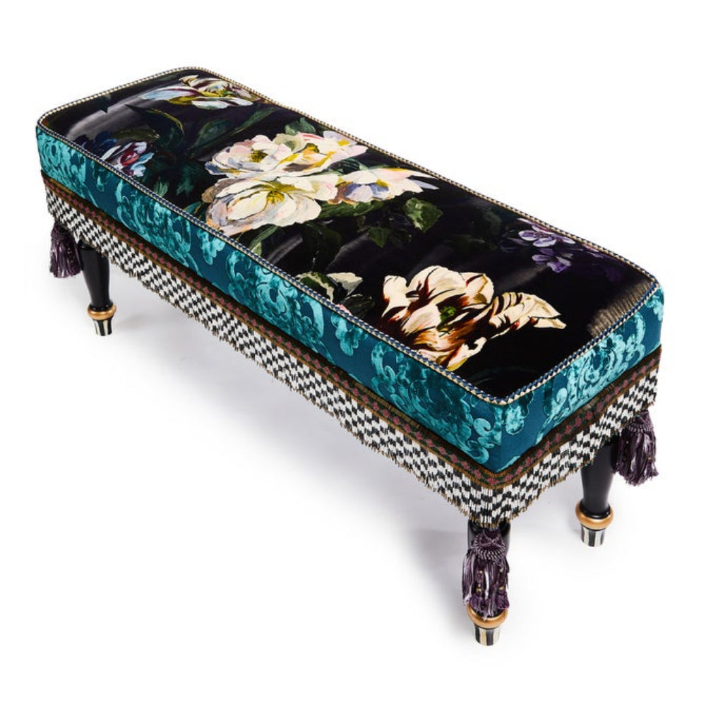 MacKenzie Childs Moonlight Garden Floral Scuttlebutt Bench - Online Only