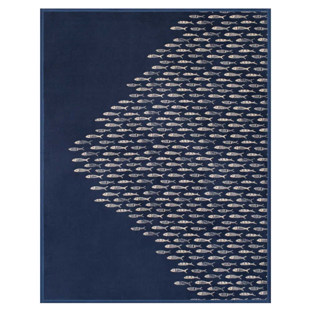 Navy blue blanket with white fish pattern