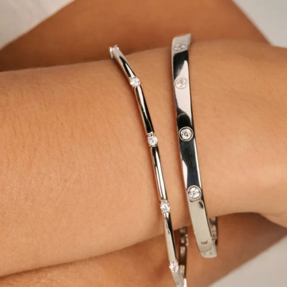 Ti Sento Classic Sterling Silver Bangle with Zirconia