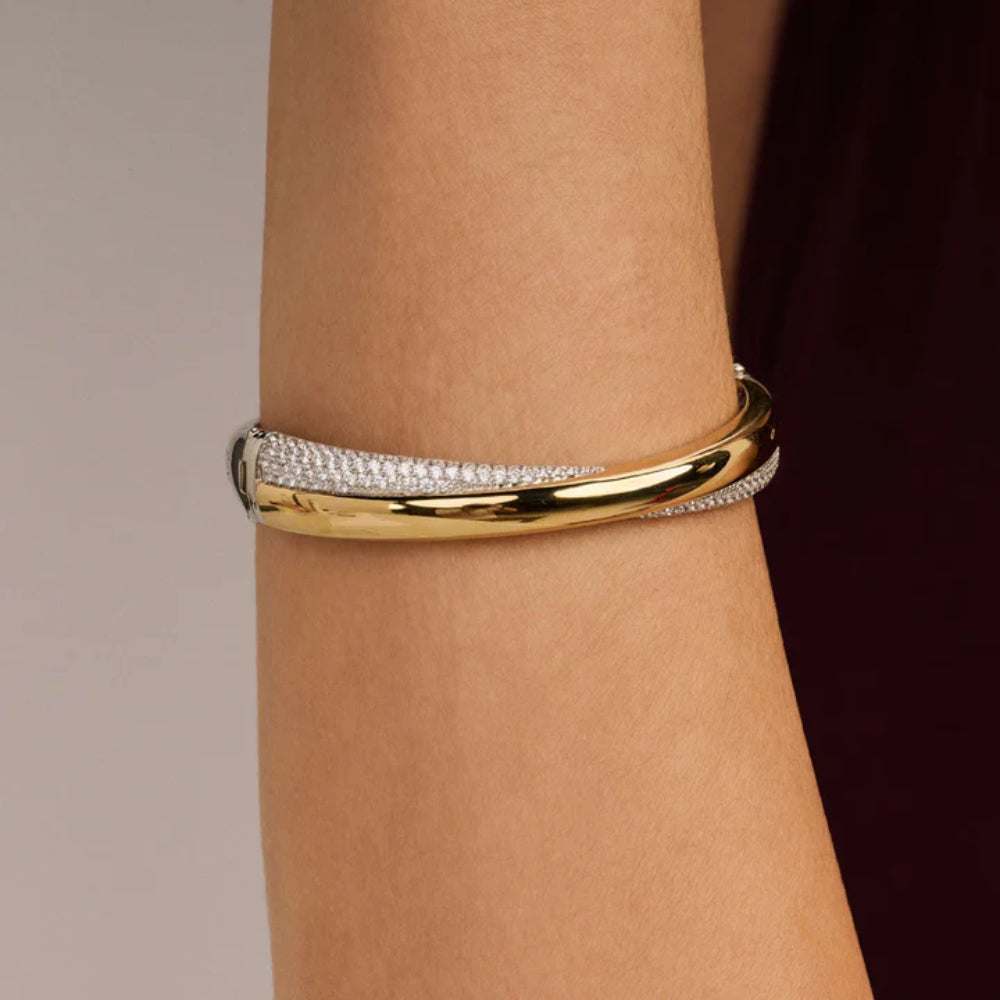 Ti Sento 18k Gold-Plated Crossover Bangle Bracelet with Zirconia