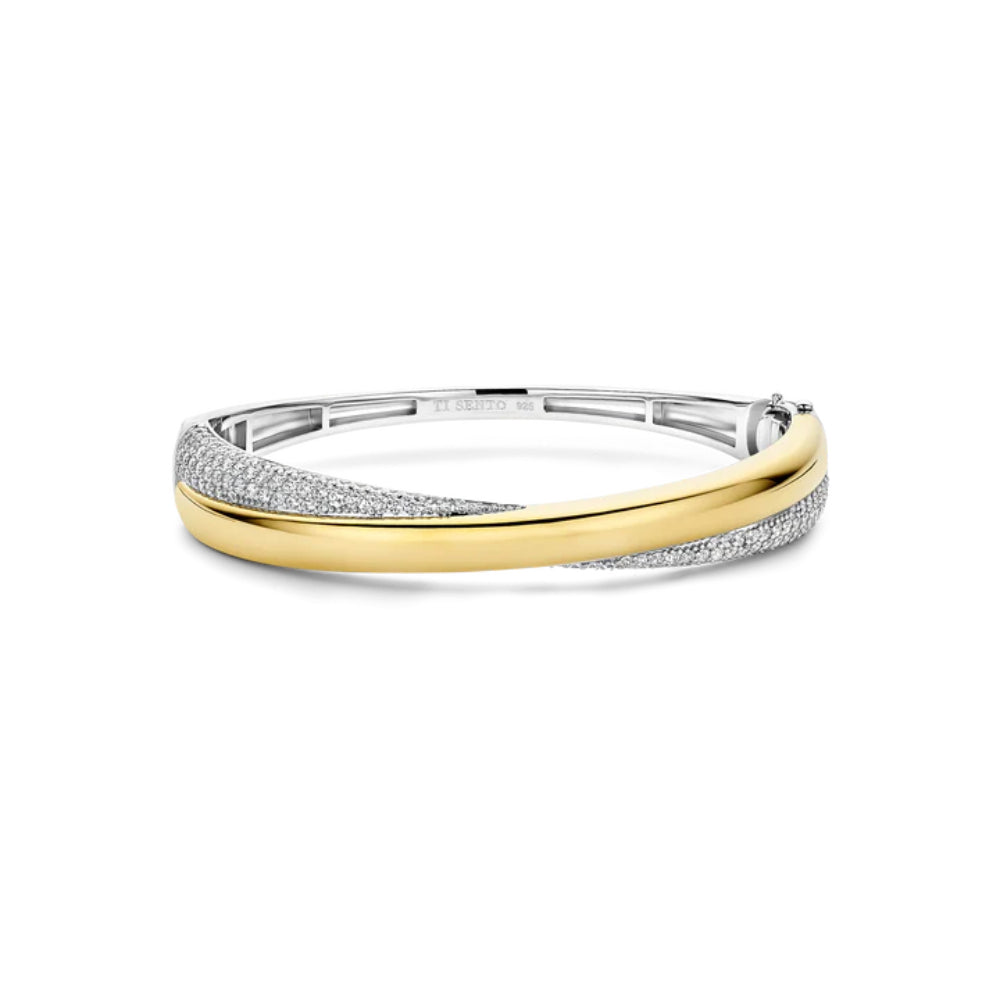 Ti Sento 18k Gold-Plated Crossover Bangle Bracelet with Zirconia