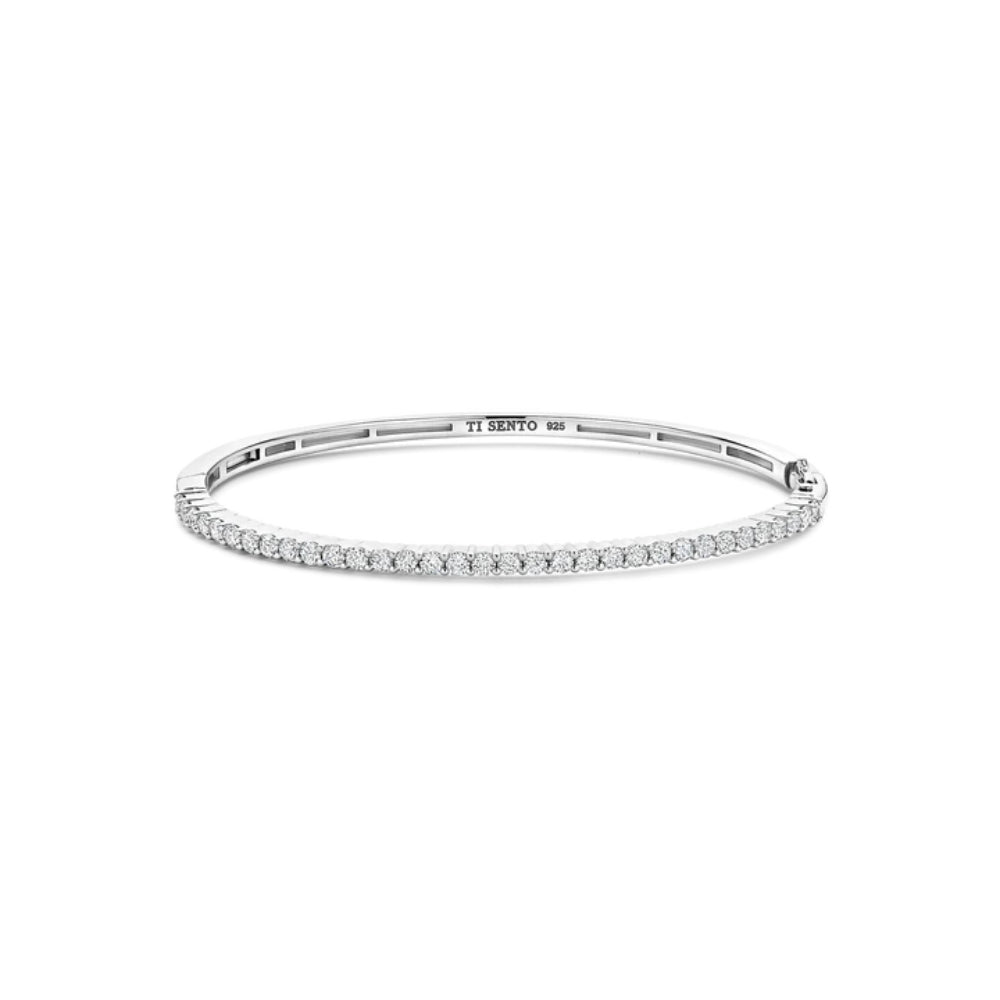 Ti Sento Sterling Silver Classic Bangle Bracelet with Zirconia