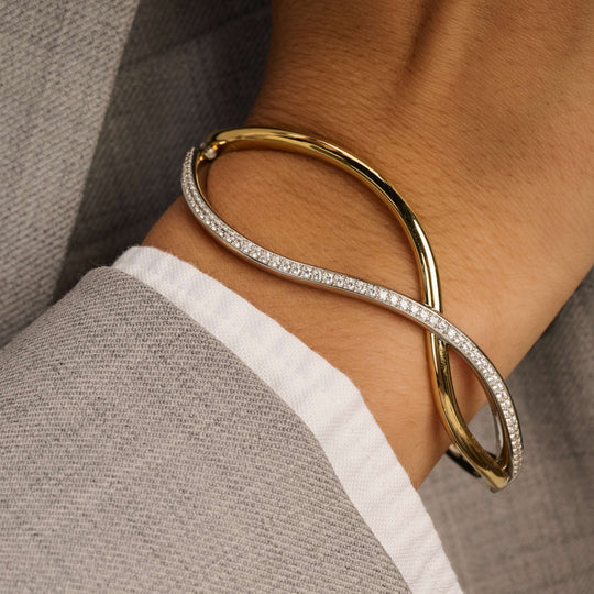 Ti Sento Two-Tone Organic Open Zirconia Bangle