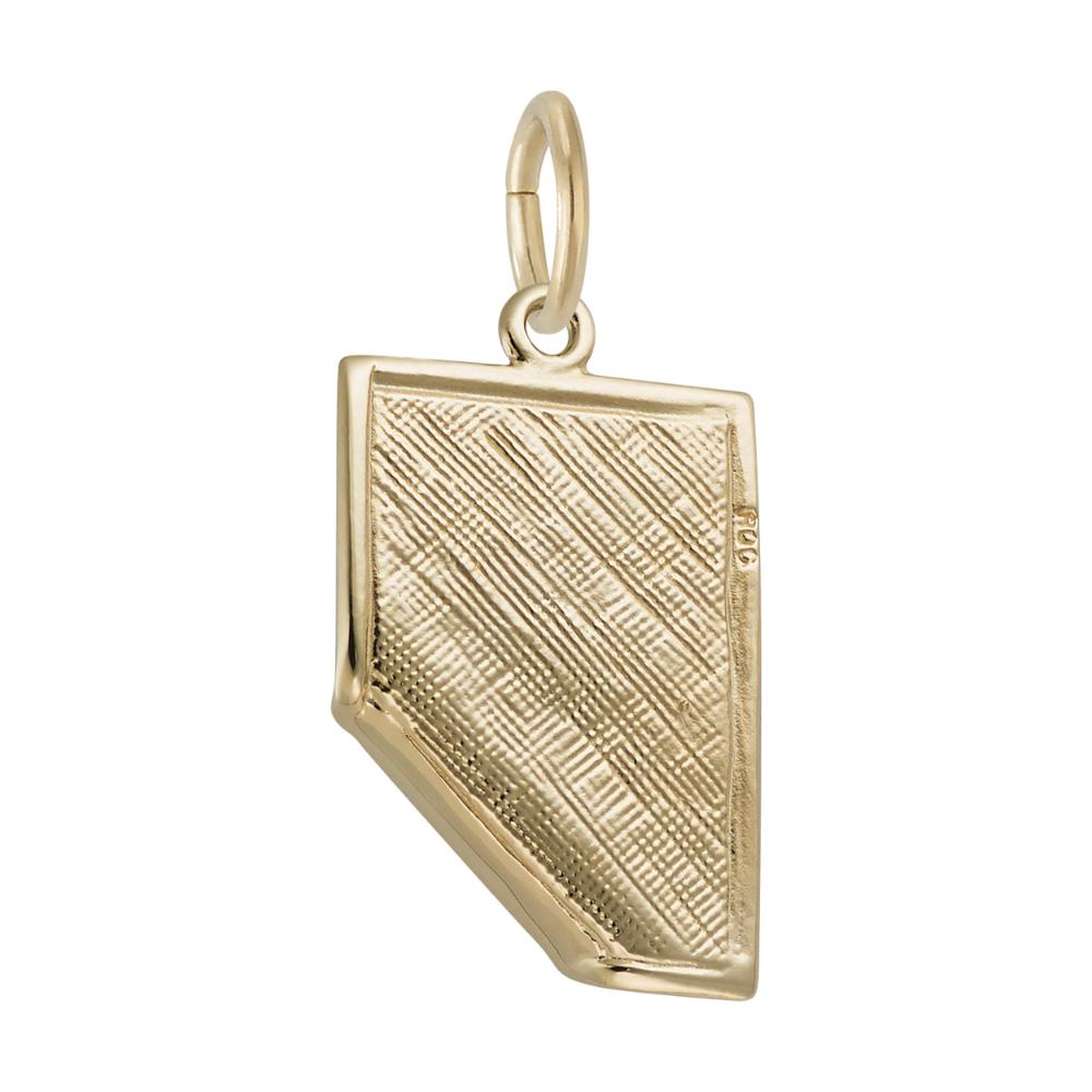 Back of gold Quilt Charm with folded corner on a white background