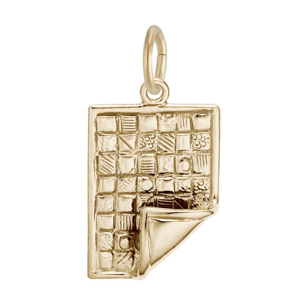 Gold Quilt Charm with folded corner on a white background