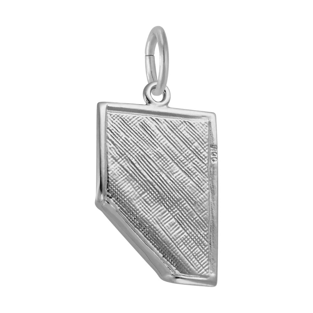 Back of Silver Quilt Charm with folded corner on a white background