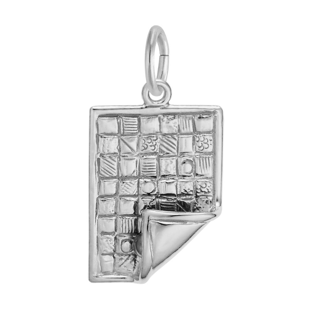 Silver Quilt Charm with folded corner on a white background