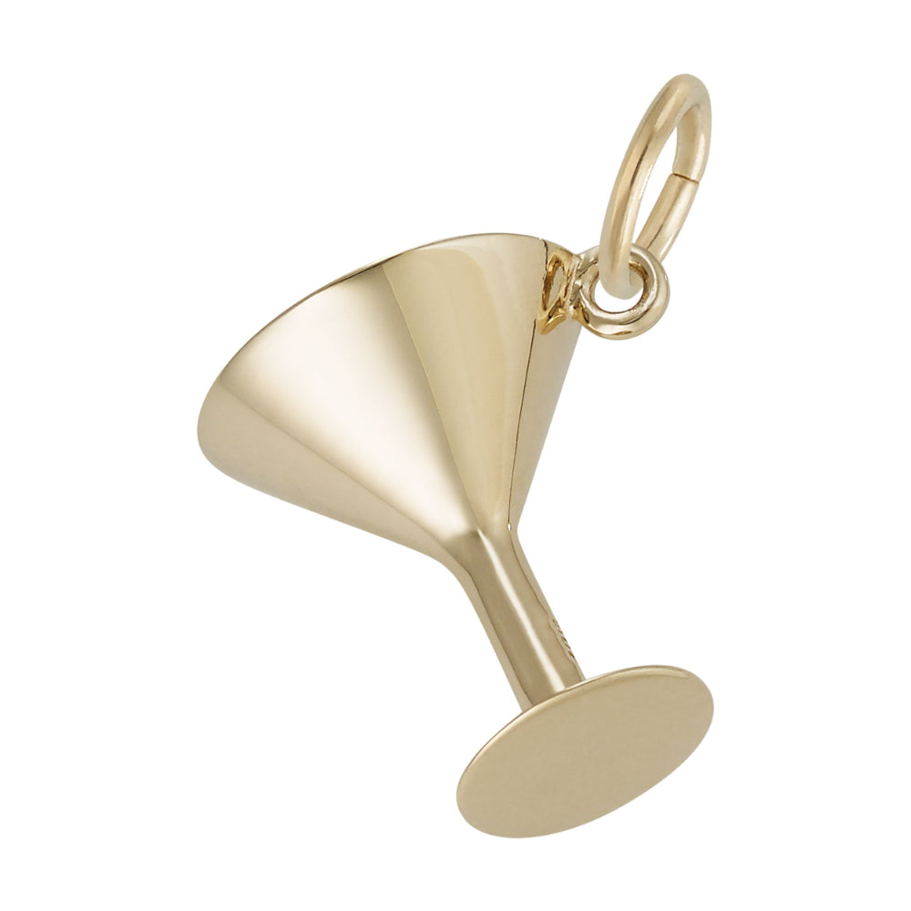 Bottom of a Gold martini glass charm on a white background