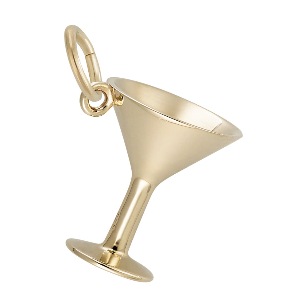 Gold martini glass charm on a white background