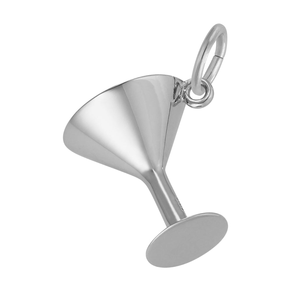 Bottom of a Silver martini glass charm on a white background