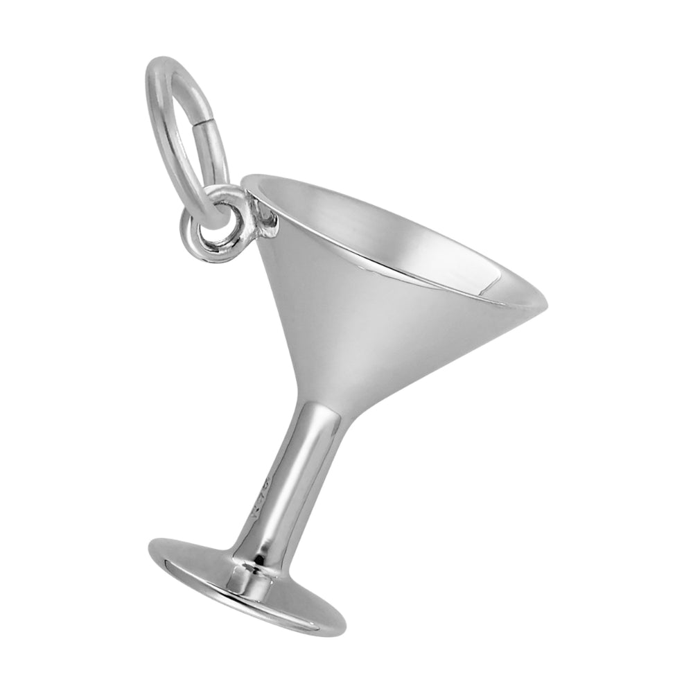 Silver martini glass charm on a white background